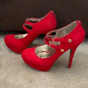 Red Suade Material Girl High Heels
